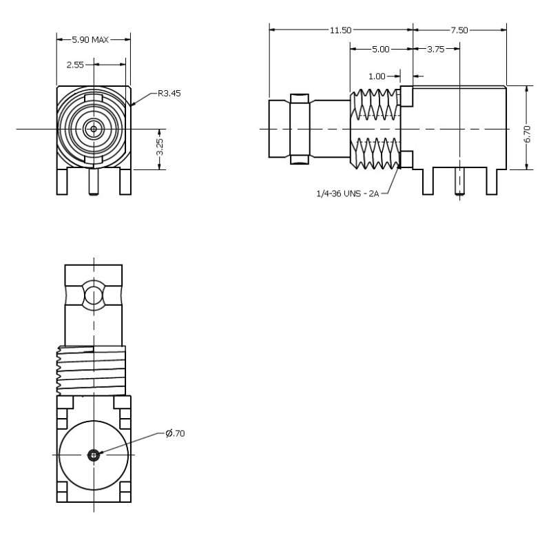 12GHz Right Angle Micro BNC Coax Connector from Cambridge Electronics